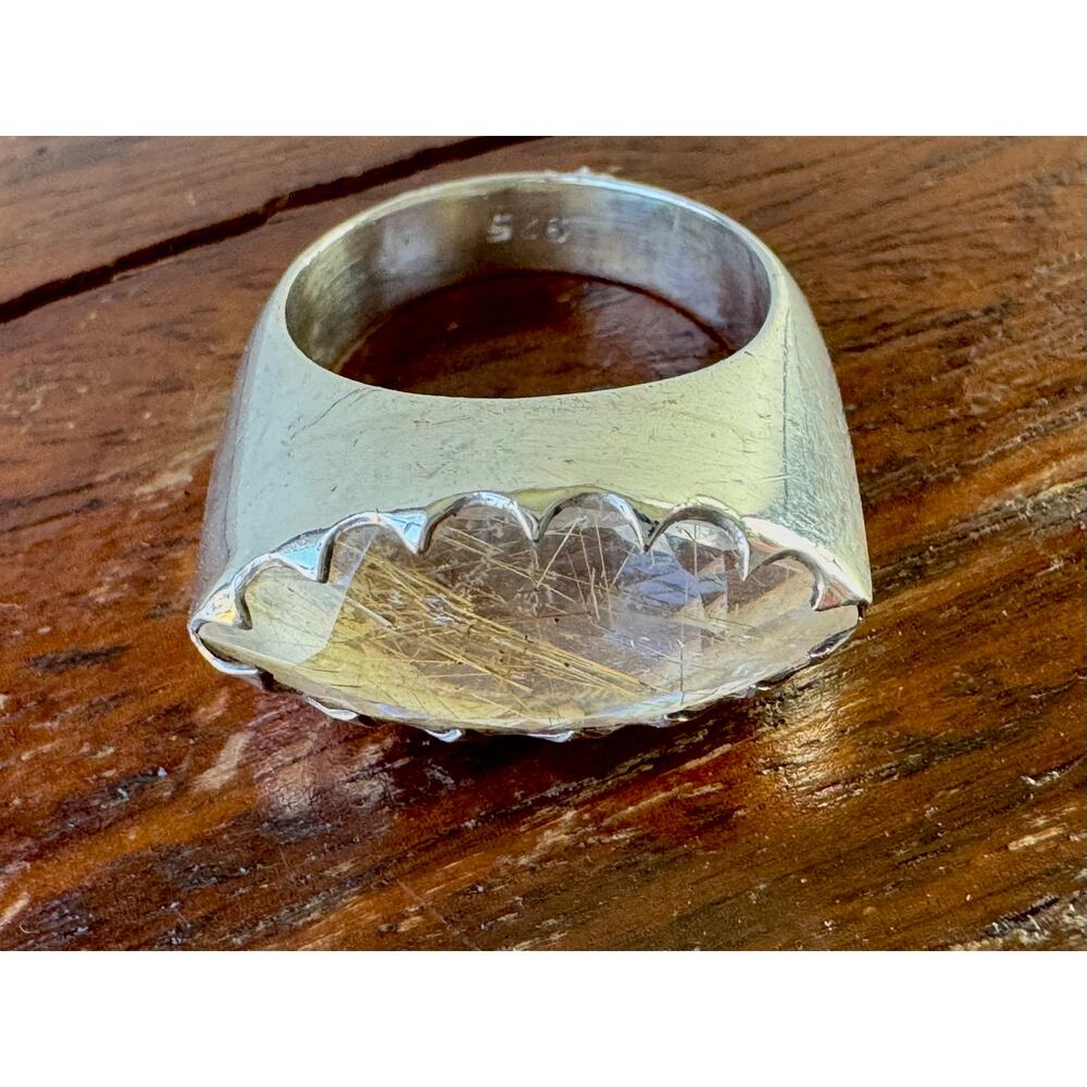 Golden Rutile Quartz Marquis Sterling 925 Silver Ring US Size 7.75 - Picture 10 of 10